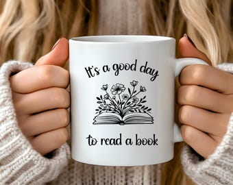 Book Mug Floral Bookworm Coffee Cup Reading Mug for Teacher, Librarian, Student, Bookish Mug, Simple Elegant Gift, Reading Book Readers Mug