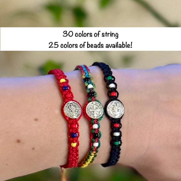 Latin America San Benito/Saint Benedict, 20+ colors of string and 25+ colors of beads, waterproof, adjustable; one color or flag color beads