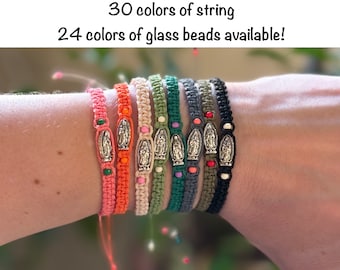 Virgen de Guadalupe Bracelet, Mix and Match Colors, Glass or Metal Bead, 24 colors of beads & 20+ colors thread available