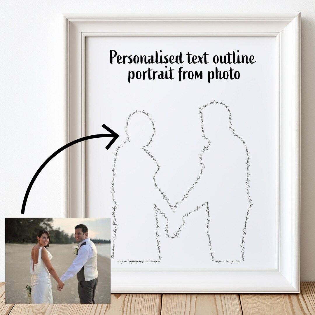 Custom Text Outline Portrait Personalised Line Art Gift - Etsy