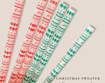 Christmas Sweater Straws - 9 inches long - Cold Cup Straw- Christmas Straw Holidays Red White Candy Cane Stripe