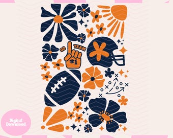 Football Season mod Flower Blue and Orange Team Spirit Transparent PNG SVG Perfect for Football Shirt Craft - College Football DIY