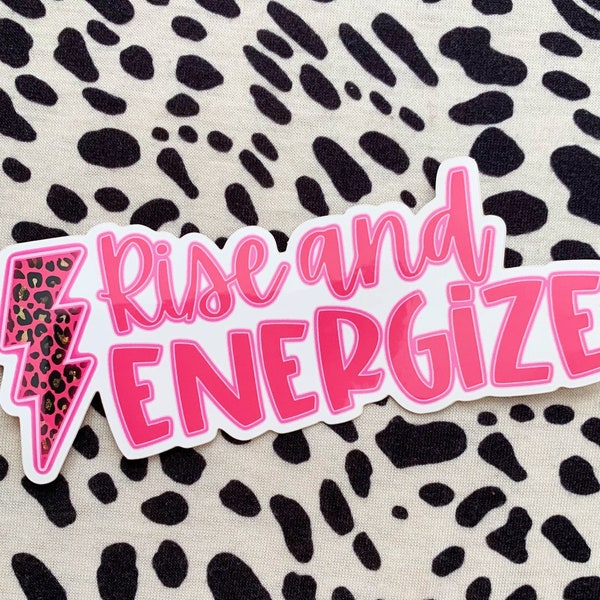 Rise and Energize Neon Pink Leopard Print Lightning Bolt Vinyl Sticker sized for Shakers or Cold Cup -- Energize Decal - Cup NOT included