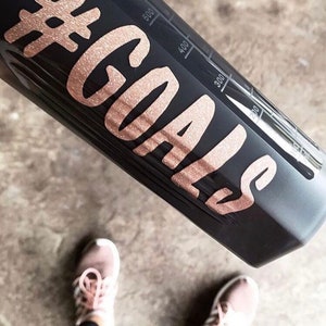 Black BlenderBottle with Rose Gold #GOALS decal applied