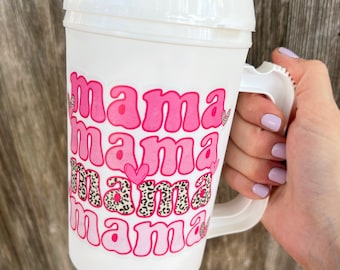 Mama roze ombre/luipaard retro megamok 22 oz- thermosmok - ziekenhuismok - meisjesmoeder - Valentijnsdag - cadeau nieuwe moeder