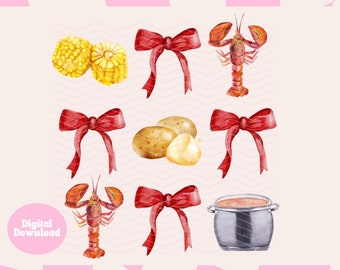 Coquette Crawfish Boil Spring Bows PNG SVG File, Cute Girl Era, Grand Millenial, Soft Girl Aesthetic, Pink Aesthetic, Louisiana