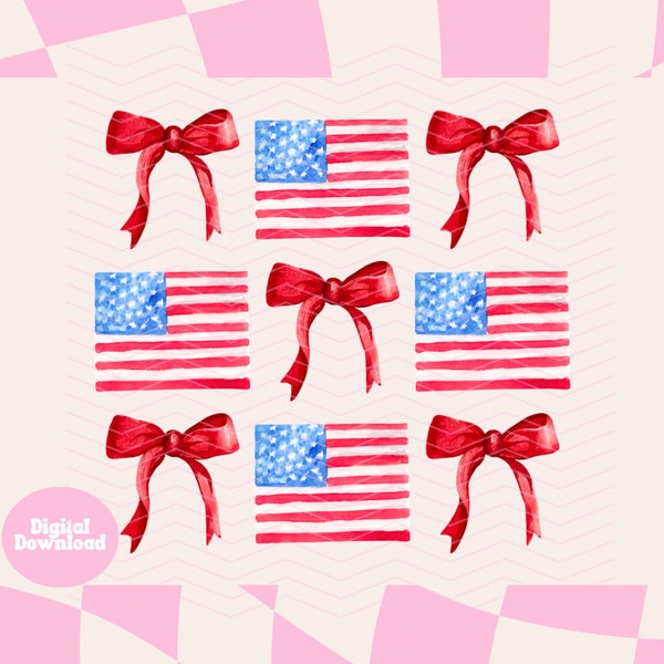 Coquette USA Red Blue Bow Flag SVG PNG File, Cute Girl Era, Grand Millenial Soft Girl Aesthetic Independence Day Aesthetic July 4th Memorial