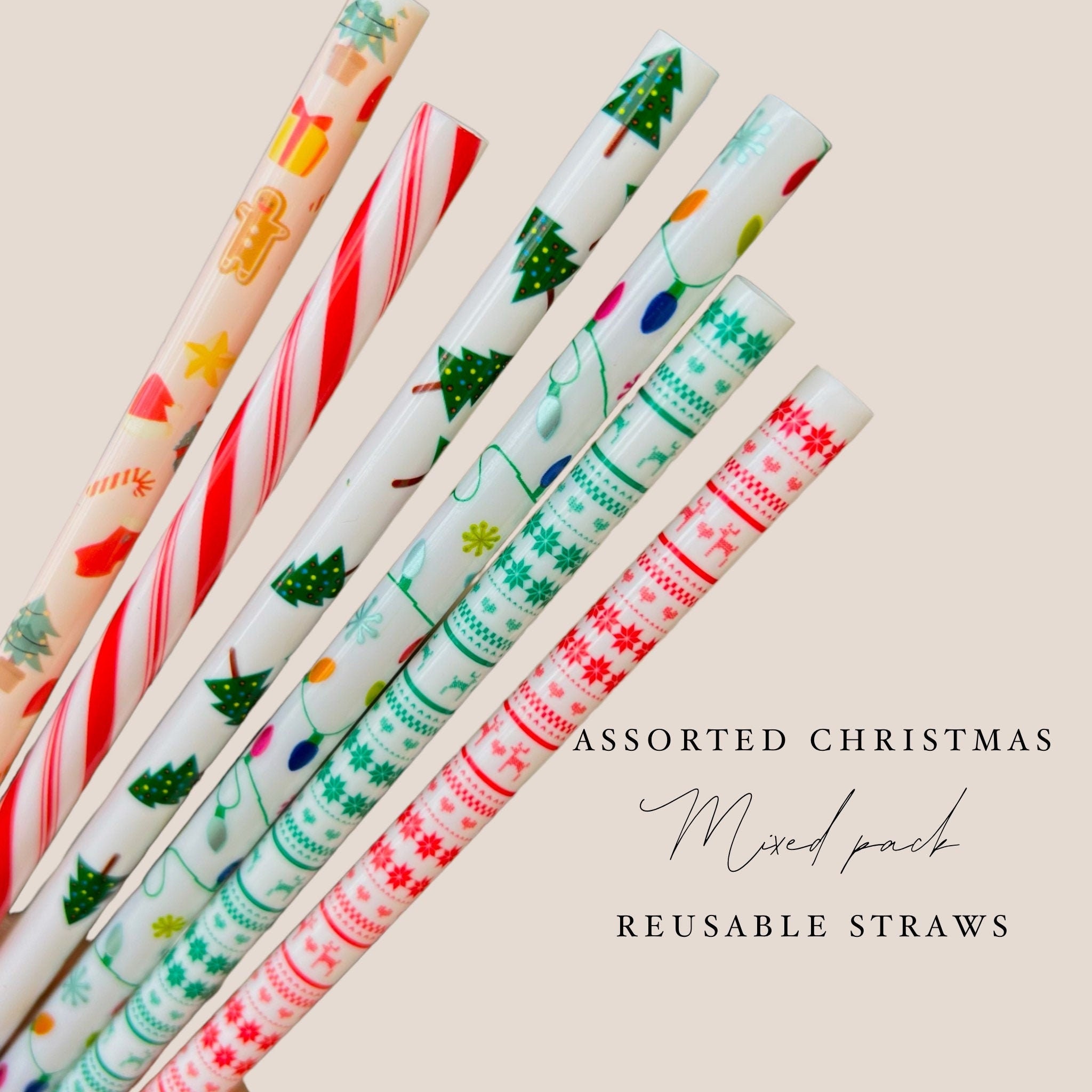 Holiday Stripe 12 Straws Christmas Reusable Straws 40oz Tumbler