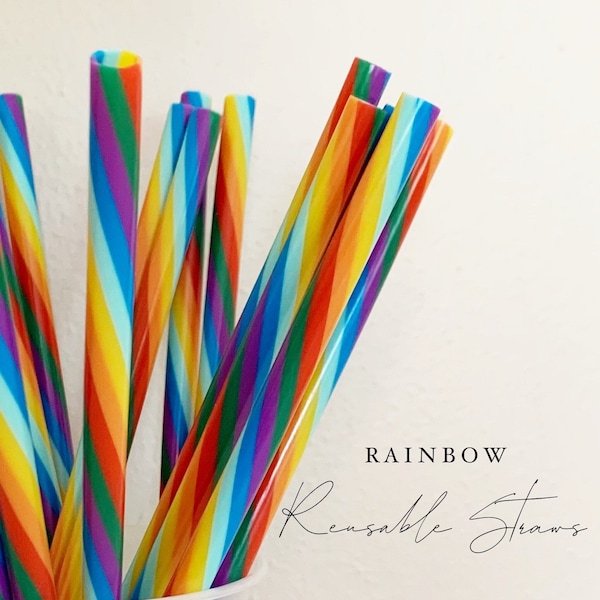 Rainbow Reusable Straw - St Patricks Day Straws-  9 inches long - Cold Cup Straw-Rainbow  Swirl Reusable Colorful   Party Straw Washable