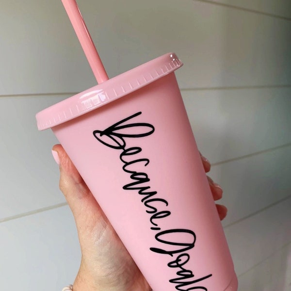 Blush Cold Cup with Because, Goals decal