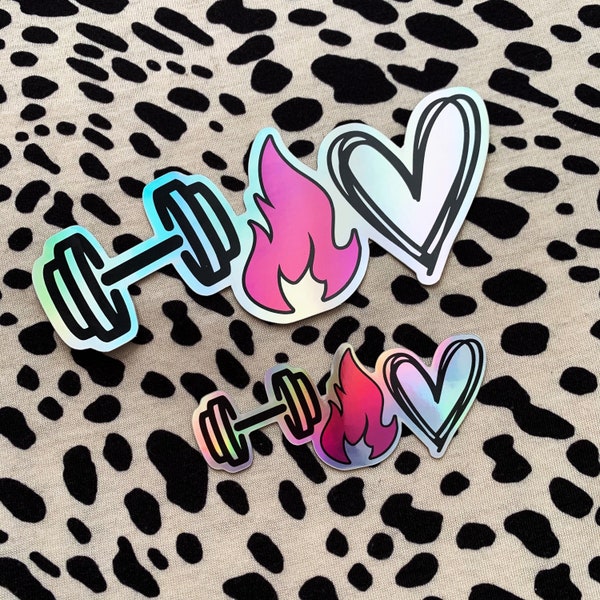 Dumbbell Flame Heart Holographic Vinyl Sticker - Beachbody Coach - Energize Decals -MBF - Cup NOT included