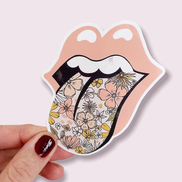 Floral Retro Rock Band Tongue Vinyl Sticker sized for Shakers or Cup - Inspiration Motivation - Energize Decal- Cup NOT included