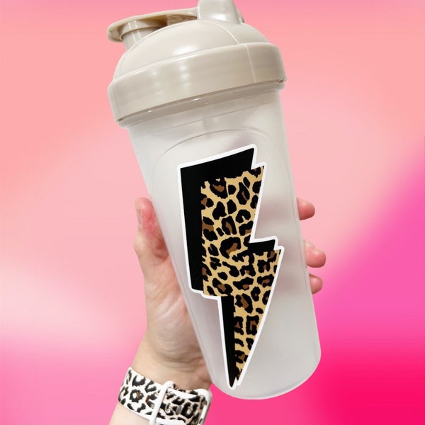 Neutral Leopard Print Lightning Bolt Vinyl Sticker sized for Shakers or Cold Cup -- Energize Decal -Lightning  Sticker - Cup NOT included