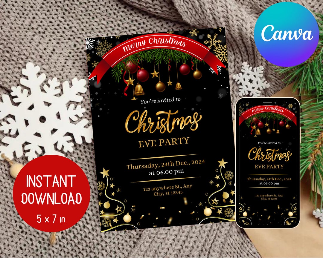 Digital Christmas Party Invitation Editable Holiday Party Invitation