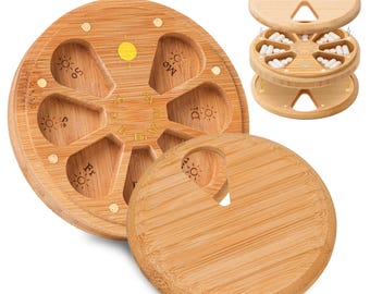 ELEMENTBOX Portapillole in legno di alta qualità, protezione da luce e calore, double-face, 7 giorni con 14 scomparti, finitura naturale + chiusura magnetica in oro 24 carati.