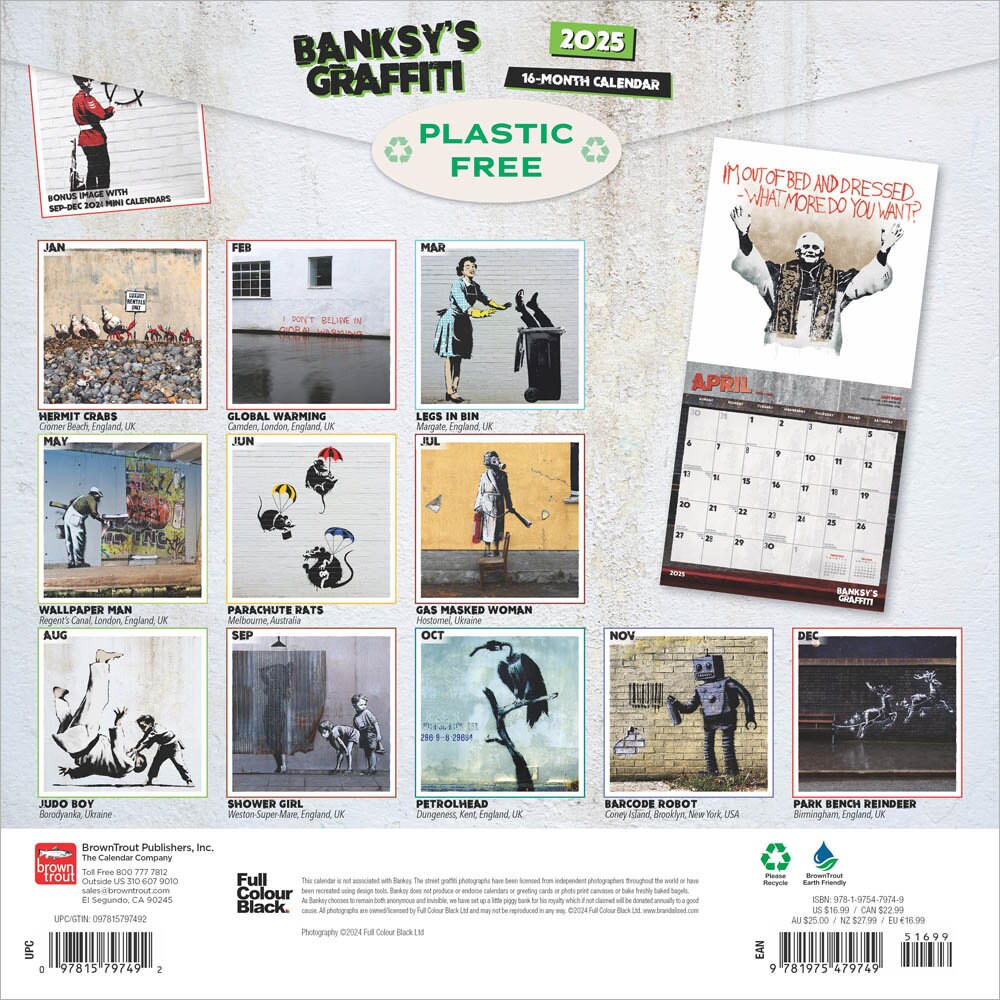 Banksy's Graffiti Calendar 2025 Square 30cm X 30cm 100 Plastic Free Etsy