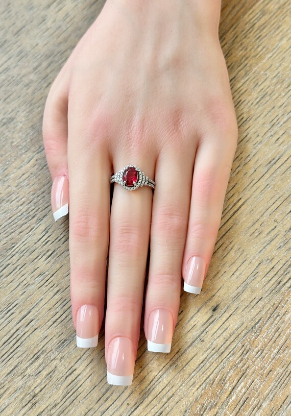 Sterling Silver Clear and Ruby Red Rhinestone Rin… - image 2