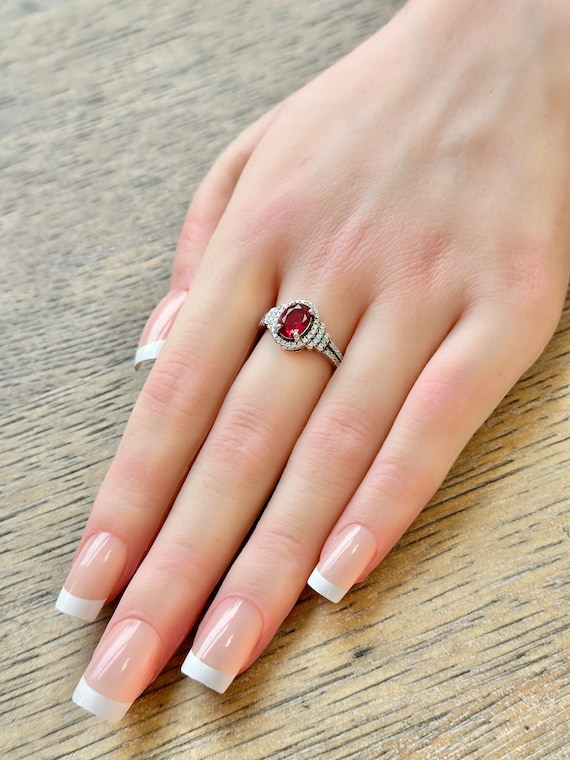 Sterling Silver Clear and Ruby Red Rhinestone Rin… - image 3