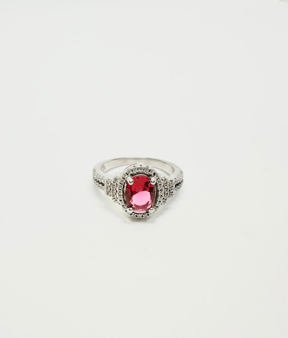Sterling Silver Clear and Ruby Red Rhinestone Rin… - image 4