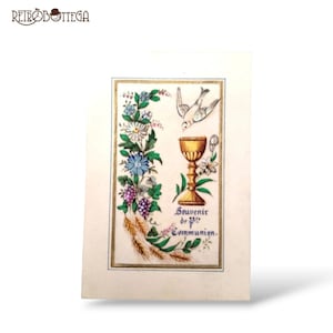 Französische Vintage-Heiligenkarte 1881 SOUVENIR DE COMMUNION aus Samt mit Perlmuttdetails und Stoff - Paris