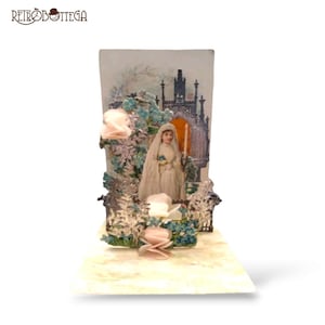 Image pieuse vintage française à soufflet tridimensionnel Souvenir DE PREMIÈRE COMMUNION Turin 1912