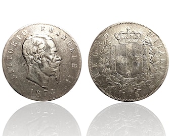 1874年 イタリア国王ヴィットーリオ・エマヌエーレ2世 5リラ銀貨