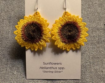 Sunflower Earrings, Embroidered