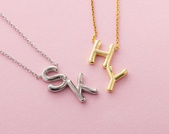 Balloon Letter Necklace , Double Initial Necklace , Double Letter Balloon Necklace , Two Letter Necklace , Birthday Gift , Christmas Gift