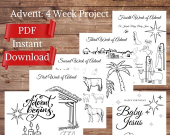 Advent 4 Week Project: 6 Coloring Pages (PDF Digital File)