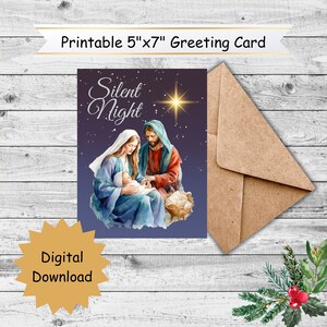 Biglietto di Natale religioso - Download DIGITALE - Bellissimo biglietto stampabile con Notte silenziosa - Stampa 8,5 x 11 pollici - Taglia a 5 x 7 pollici