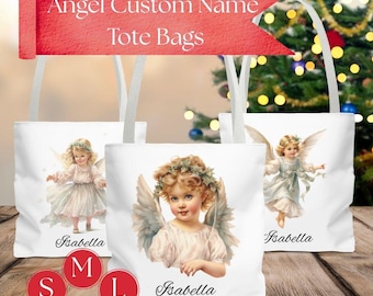 Personalized Angel Canvas Tote Bag, Custom Name Gift