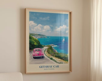 Impression numérique de voiture Getaway | Art mural musique | Impression esthétique | Décoration de chambre à coucher | Aquarelle | imprimé girly | Art pastel