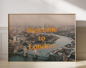 Retro London Digital Print | City Wall Art | Home Decor | Vintage Travel Poster | Bedroom Decor |  Retro Travel Art | Aesthetic Print