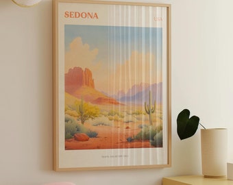 Sedona Digital Print | Watercolour Desert Landscape Art | Arizona Travel Poster | Bedroom Decor | Boho Bedroom Art | Nature Wall Art
