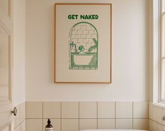 Vintage Bath Art Print | Get Naked Print | Retro Bathroom Decor | Minimalist Art | Funny Bathroom Print | Apartment Print | Aesthetic Print