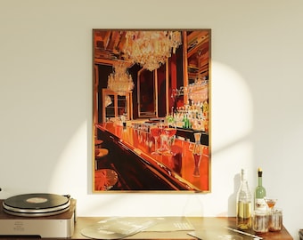 Pôster retrô de bar de coquetéis | Pôster vintage de coquetéis | Impressão para cozinha | Decoração de cozinha | Arte de comida e bebida | Ilustração para cozinha | Pôster de comida