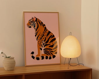 Pink Tiger Abstract Wall Art | Animal Poster | Colourful Print | Safari Wall Art | Animal Illustration | Bedroom Wall Art | Dorm Room Decor