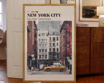 New York City Retro Digital Print | NYC Wall Art | Living Room Decor | Travel Poster | Aesthetic Prints | Travel Art | Vintage City Print