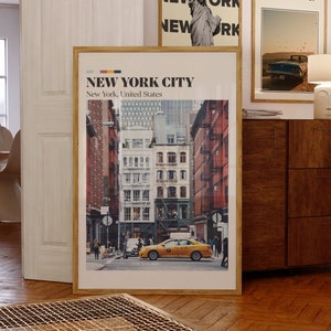 New York City Retro Digital Print | NYC Wall Art | Living Room Decor | Travel Poster | Aesthetic Prints | Travel Art | Vintage City Print