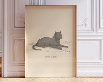 Karma Is A Cat Digital Print | Music Wall Art | Aesthetic Prints | Taylor Art | Bedroom Decor | Minimal Print | Midnights Print
