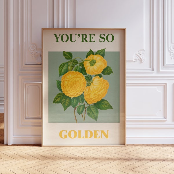 You're So Golden Digital Print | Music Wall Art | Aesthetic Style Print | Bedroom Decor | Yellow Botanical Print | Girly Art