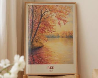Red Digital Print | Music Wall Art | Aesthetic Print | Autumn Print | Bedroom Print | Watercolour Art | Girly Wall Art