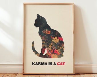 Karma Is A Cat Botanical Digital Print | Music Wall Art | Midnights Print | Aesthetic Print | Bedroom Decor | Girly Print | Floral Print
