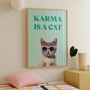 Karma Is A Cat Digital Print | Mint Print | Girly Wall Art | Preppy Wall Art | Bedroom Decor | Midnights Print | Trendy Wall Art