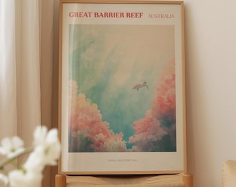 Great Barrier Reef Digital Print | Australia Watercolour Art | Travel Wall Art | Australia Gift | Bedroom Decor | Retro Wall Art