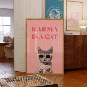 Karma Is A Cat Digital Print | Pink Print | Girly Wall Art | Preppy Wall Art | Bedroom Decor | Midnights Print | Trendy Wall Art