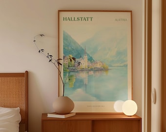 Impression numérique Hallstatt | Art villageois autrichien | Art mural de voyage | Décoration de chambre à coucher | Autriche Cadeau | Art mural européen | Art mural imprimable