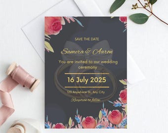 Floral Wedding Invitation Template: Bright, Colorful Design (Digital Download)