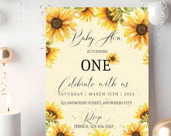 Boho Sunflower Birthday Invitation Template: Editable Digital Card (5x7" PDF, JPG, PNG Download)