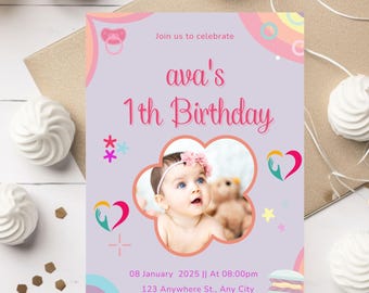 Editable Colorful Birthday Invitation Template: Modern Party Invite (5x7 Digital Download)